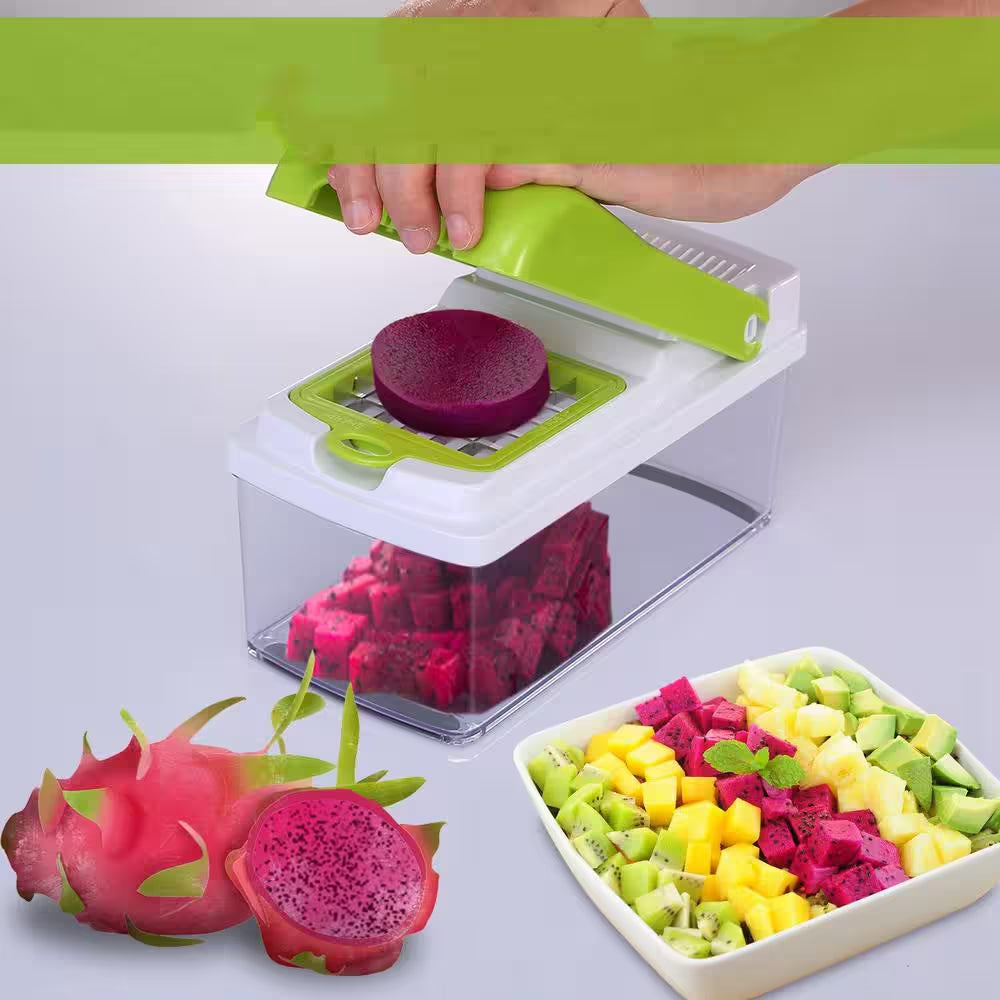 Vegetable Slicer Stainless Steel Built-In Blade Choppers & Presses with 3 Blades and Container