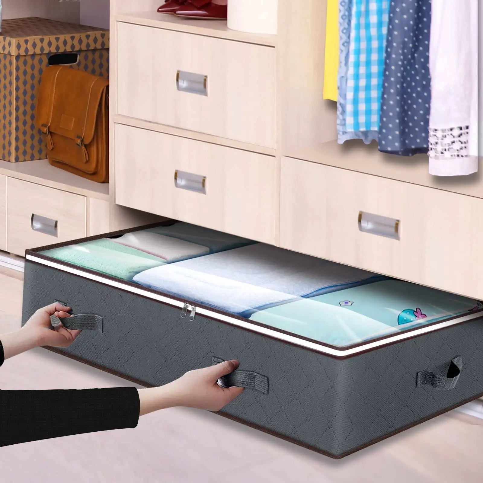 Fold Non Woven Fabric Storage Box Underbed Storage Bag Clothing Underwear Sock and Kid Toy Storage Bag for Bedroom Closet