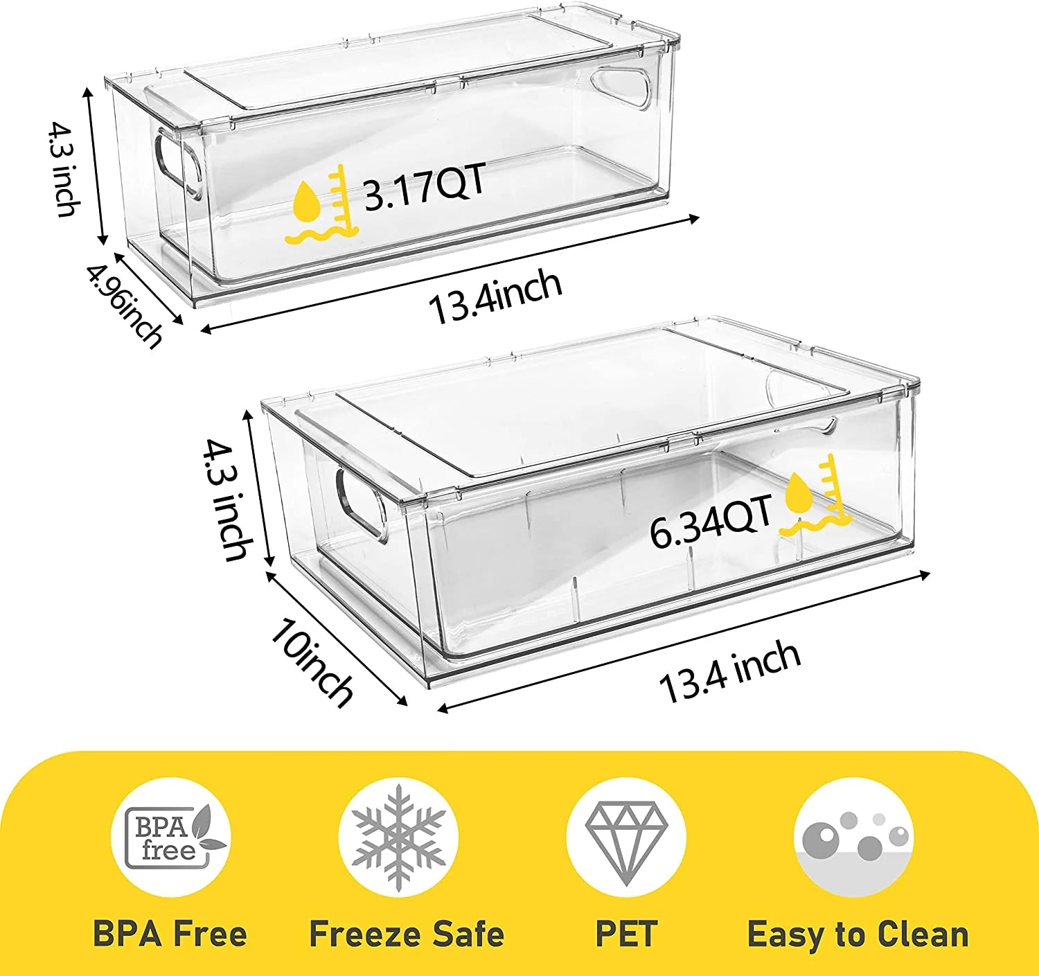 4 Pack Refrigerator Organizer Bins with Pull-Out Drawer Stackable Clear Fridge Drawer Organizer Fruit Vegetable Storage Containers for Kitchen Pantry Organization (2 Large+2 Small)