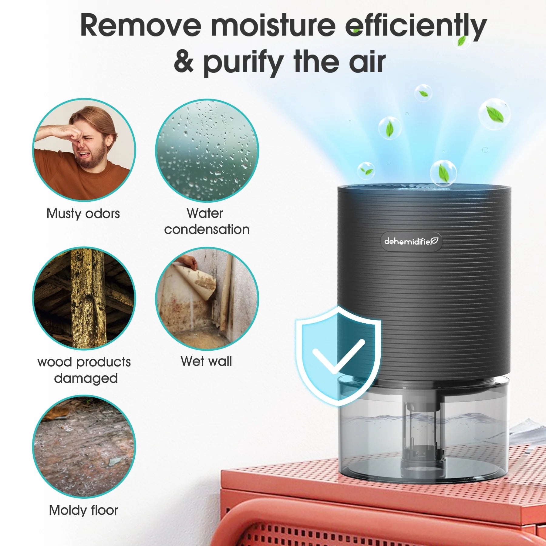 700Ml Small Dehumidifiers with LED Light 2200 Cubic Feet (215 Sq. Ft)