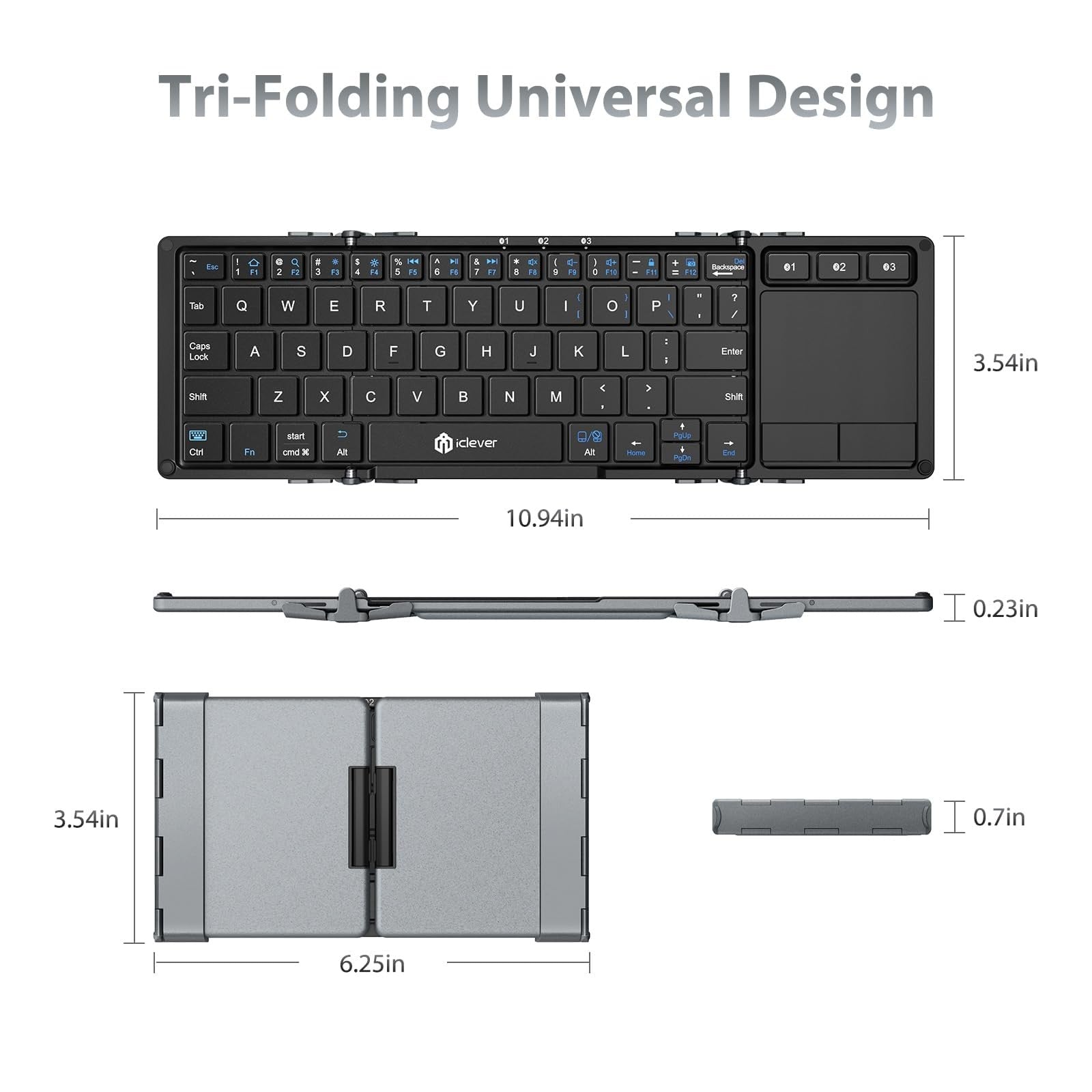 Iclever Foldable Keyboard, BK08 Bluetooth Keyboard with Sensitive Touchpad (S...
