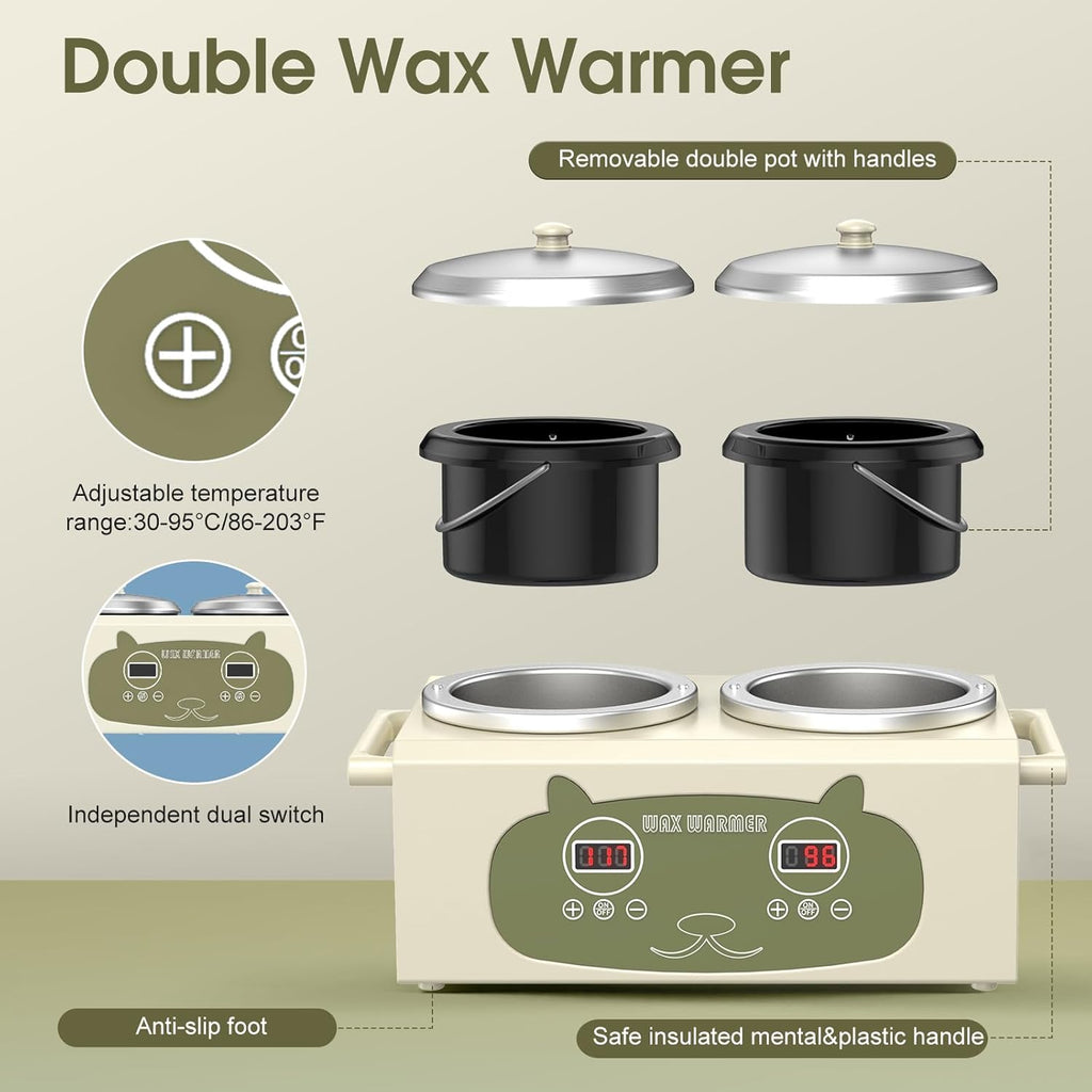 Professional Hair Removal Wax Pot Heater with Waxing Kits for Hair Removal, Green