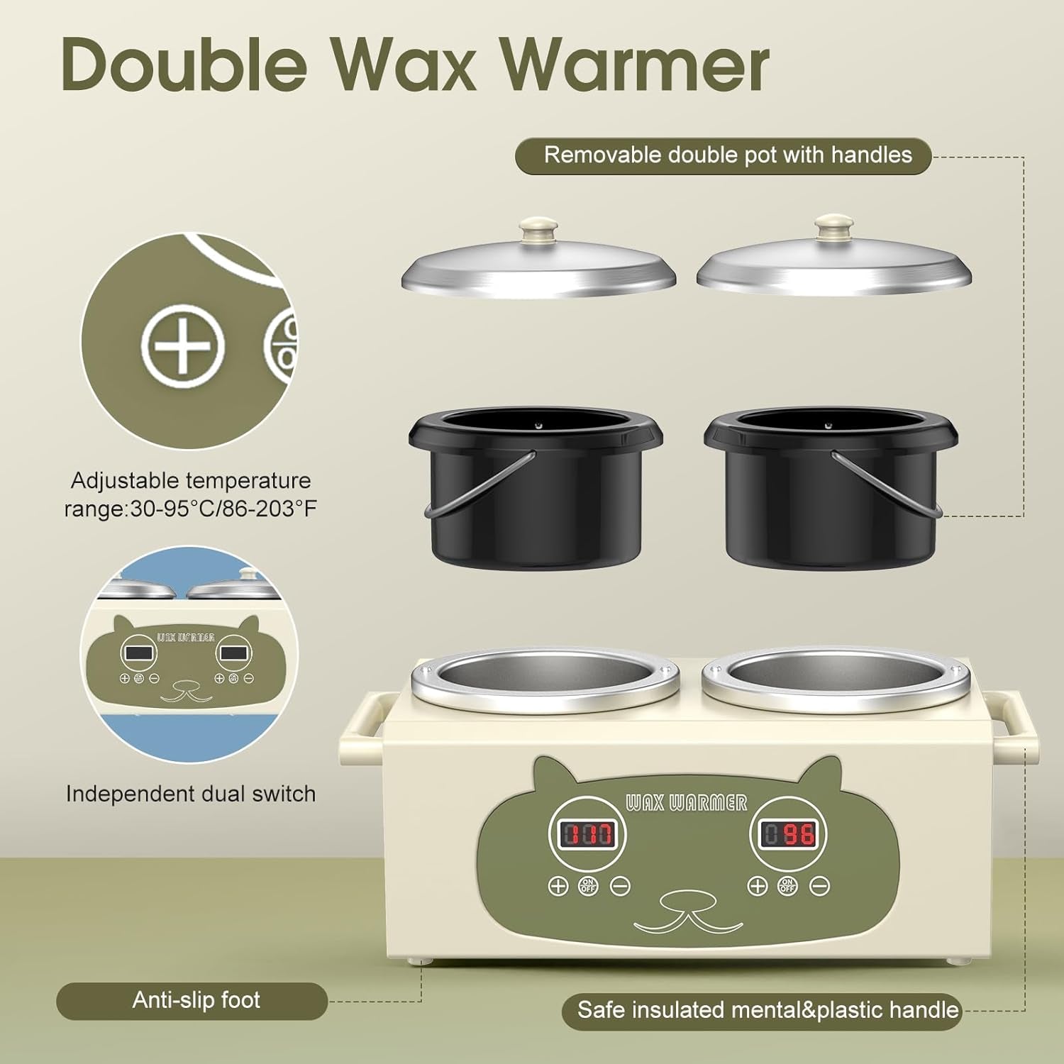 Professional Hair Removal Wax Pot Heater with Waxing Kits for Hair Removal, Green