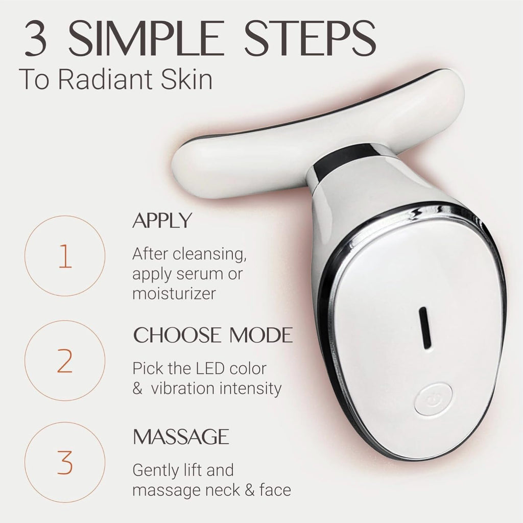 7-In-1 Red Light Face Massager Device in Gift Box: Gentle Heating, Vibration, Cool and 7-Color LED Light – Home Self-Care Tool for Skin Wellness (White)