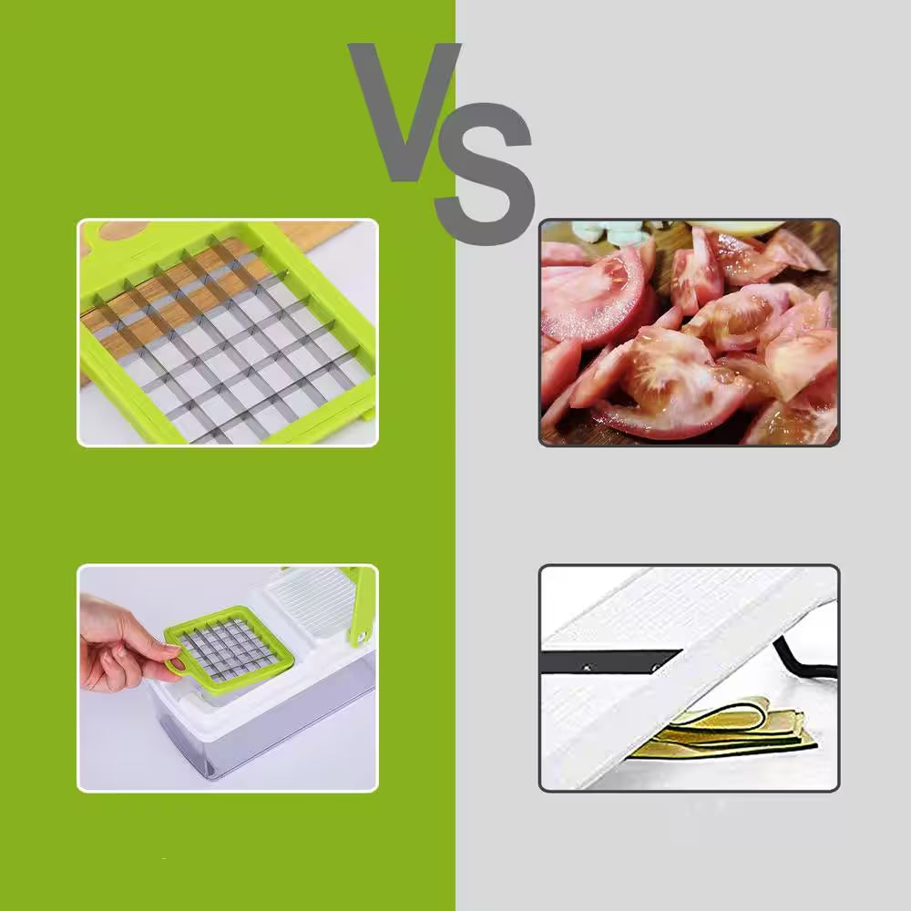 Vegetable Slicer Stainless Steel Built-In Blade Choppers & Presses with 3 Blades and Container