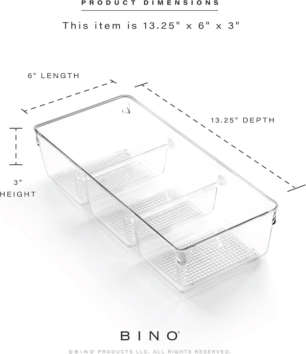 | 3-Compartment Plastic Drawer Organizer, Clear - 2 Pack | the ARTISAN+ | Multi-Use Storage Bins | Removable Silicone Base and Non-Slip Rubber Feet | Makeup Organizer for Vanity | Desk Organizers