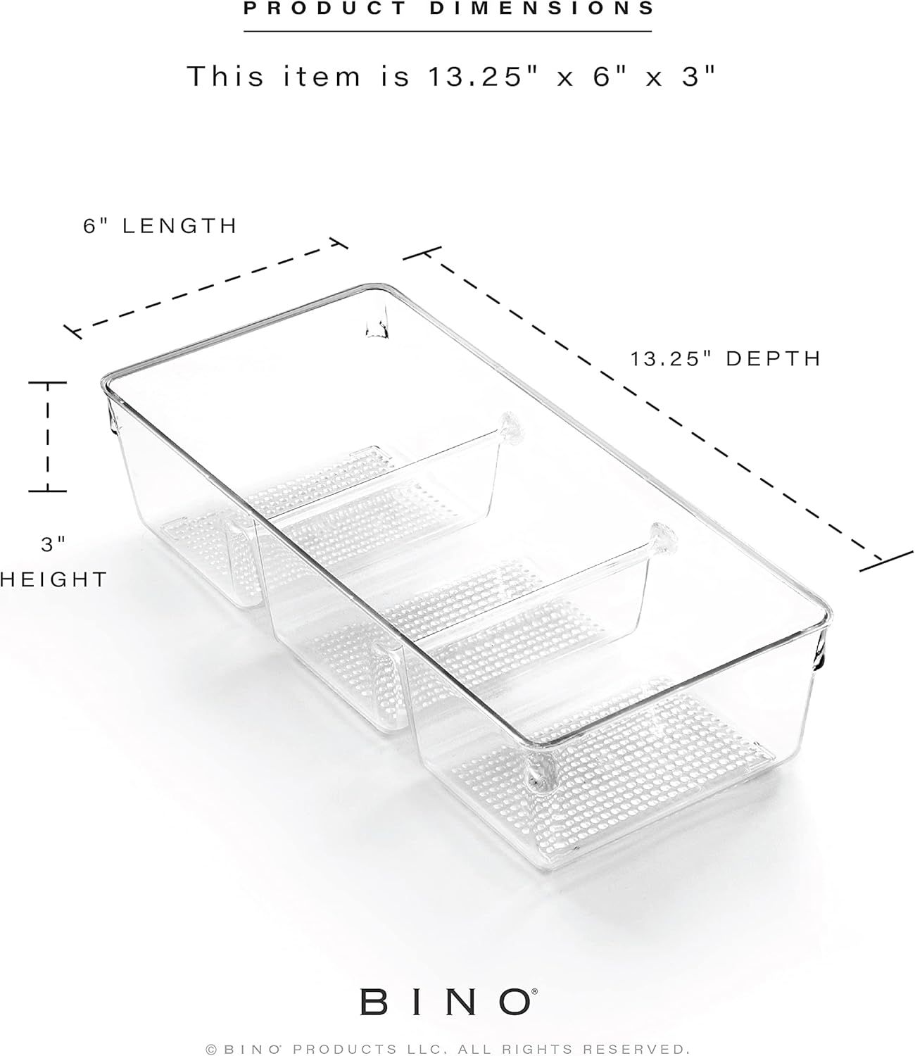 | 3-Compartment Plastic Drawer Organizer, Clear - 2 Pack | the ARTISAN+ | Multi-Use Storage Bins | Removable Silicone Base and Non-Slip Rubber Feet | Makeup Organizer for Vanity | Desk Organizers