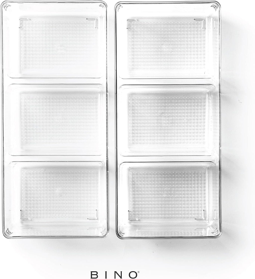 | 3-Compartment Plastic Drawer Organizer, Clear - 2 Pack | the ARTISAN+ | Multi-Use Storage Bins | Removable Silicone Base and Non-Slip Rubber Feet | Makeup Organizer for Vanity | Desk Organizers