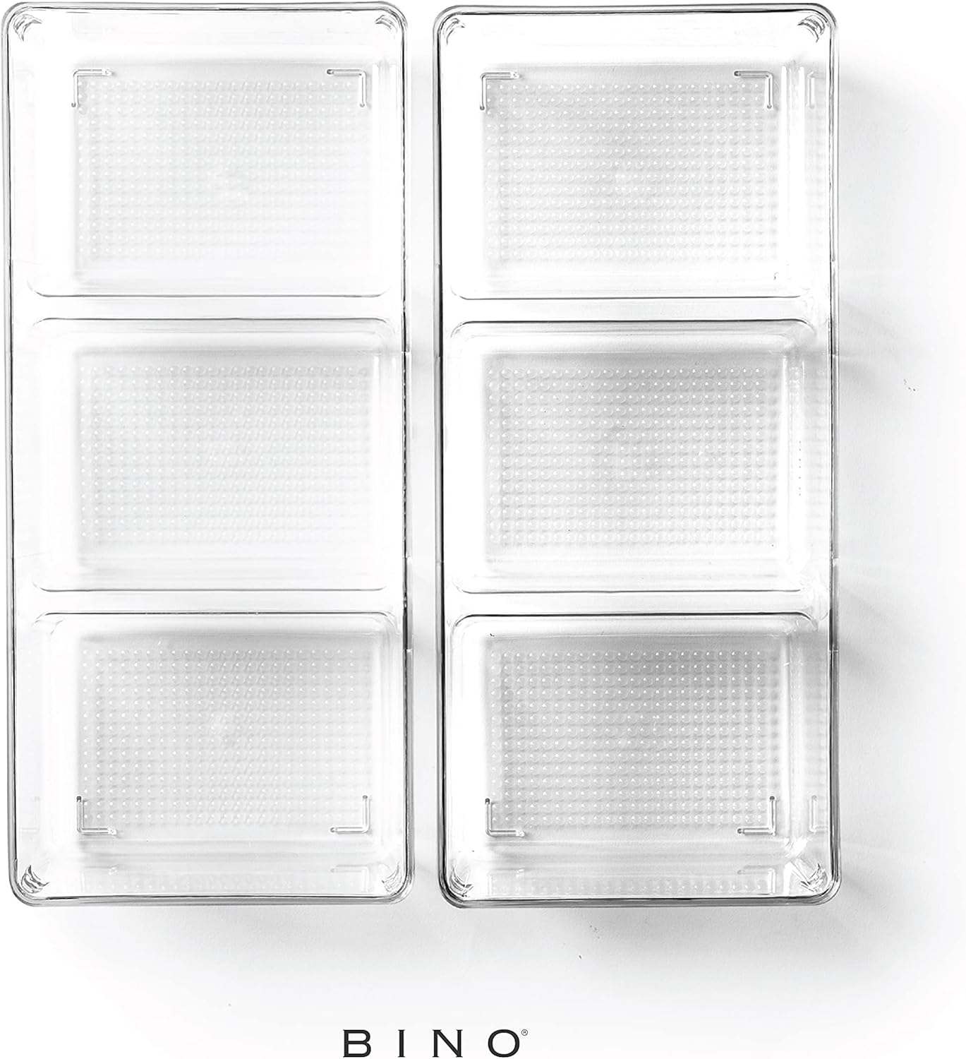 | 3-Compartment Plastic Drawer Organizer, Clear - 2 Pack | the ARTISAN+ | Multi-Use Storage Bins | Removable Silicone Base and Non-Slip Rubber Feet | Makeup Organizer for Vanity | Desk Organizers