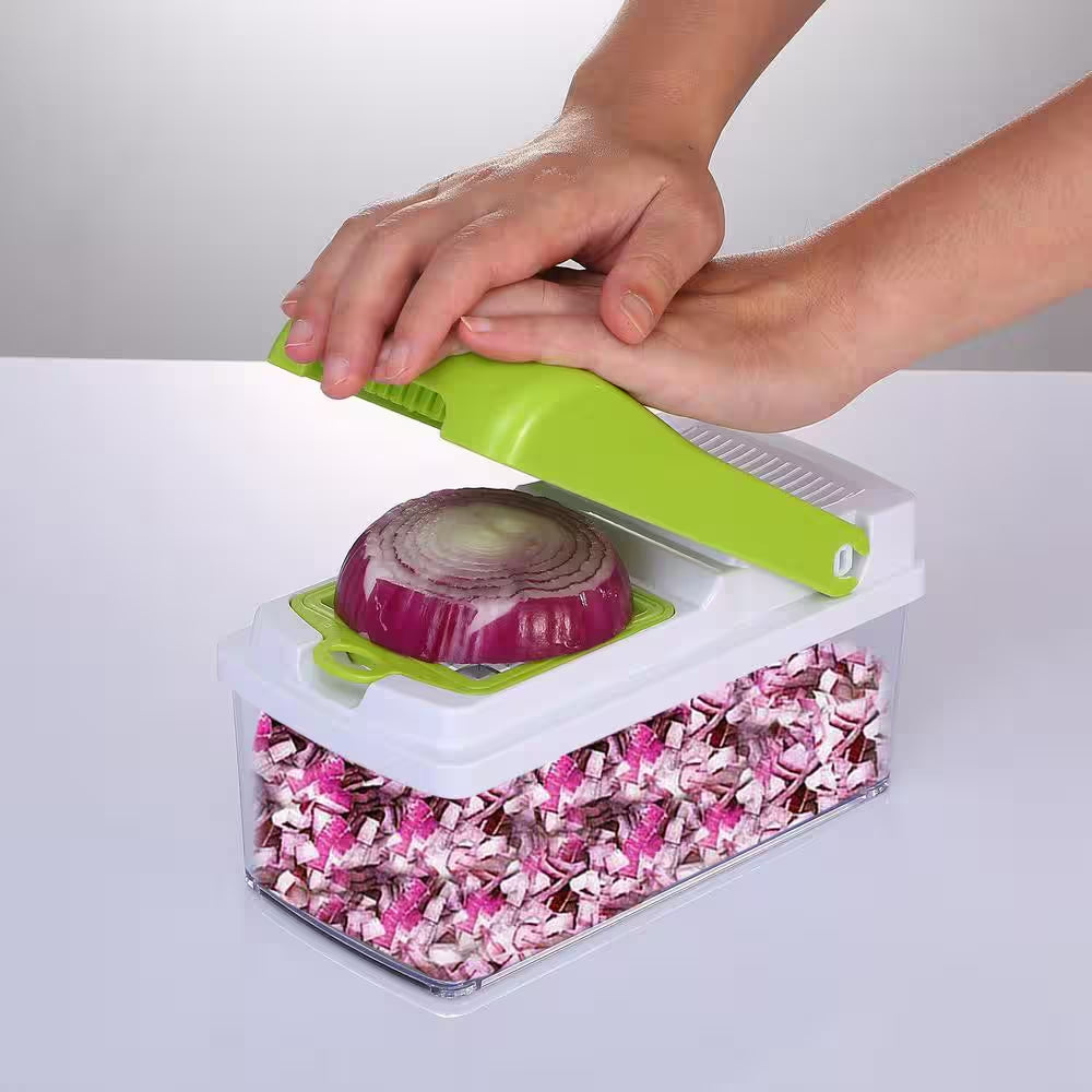 Vegetable Slicer Stainless Steel Built-In Blade Choppers & Presses with 3 Blades and Container