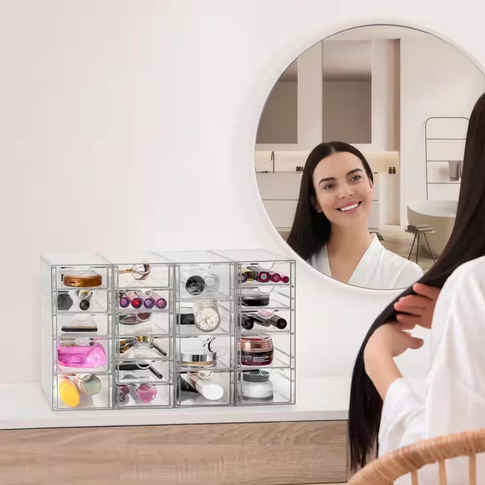Stackable 20-Drawers Cosmetic Organizer Clear