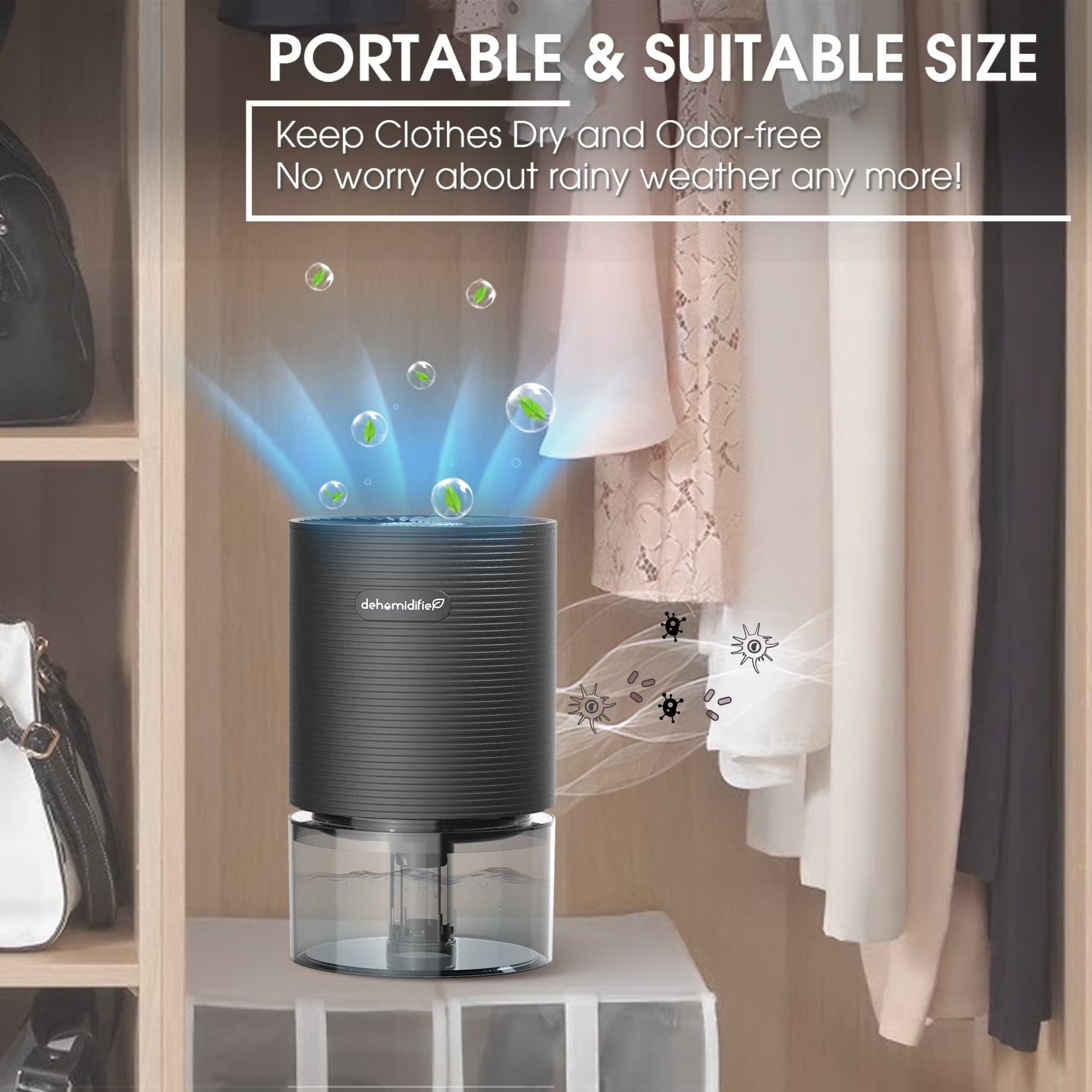 700Ml Small Dehumidifiers with LED Light 2200 Cubic Feet (215 Sq. Ft)