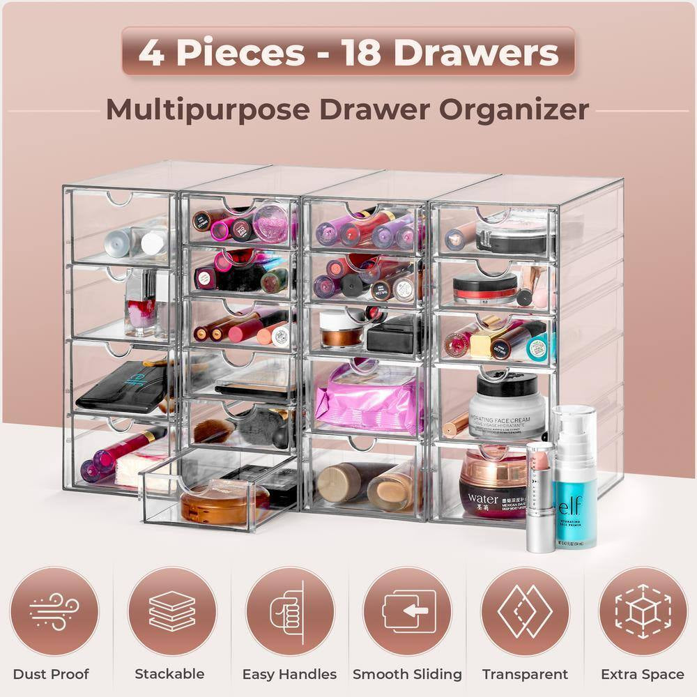 Stackable 20-Drawers Cosmetic Organizer Clear