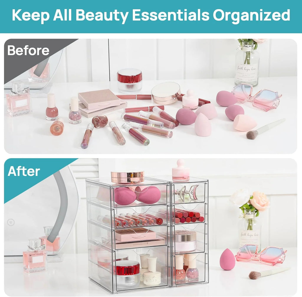Acrylic Organizer with 9 Drawers,Clear Storage Drawers,Organizer Bins for Makeup,Cosmetics,Beauty Supplies