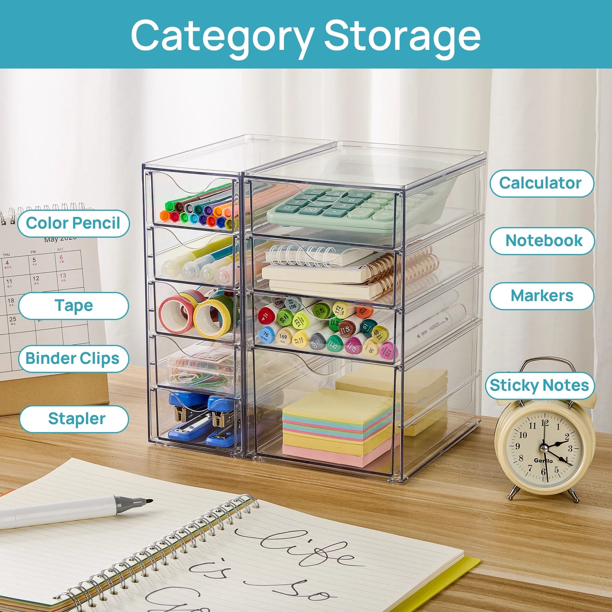 Acrylic Organizer with 9 Drawers,Clear Storage Drawers,Organizer Bins for Makeup,Cosmetics,Beauty Supplies