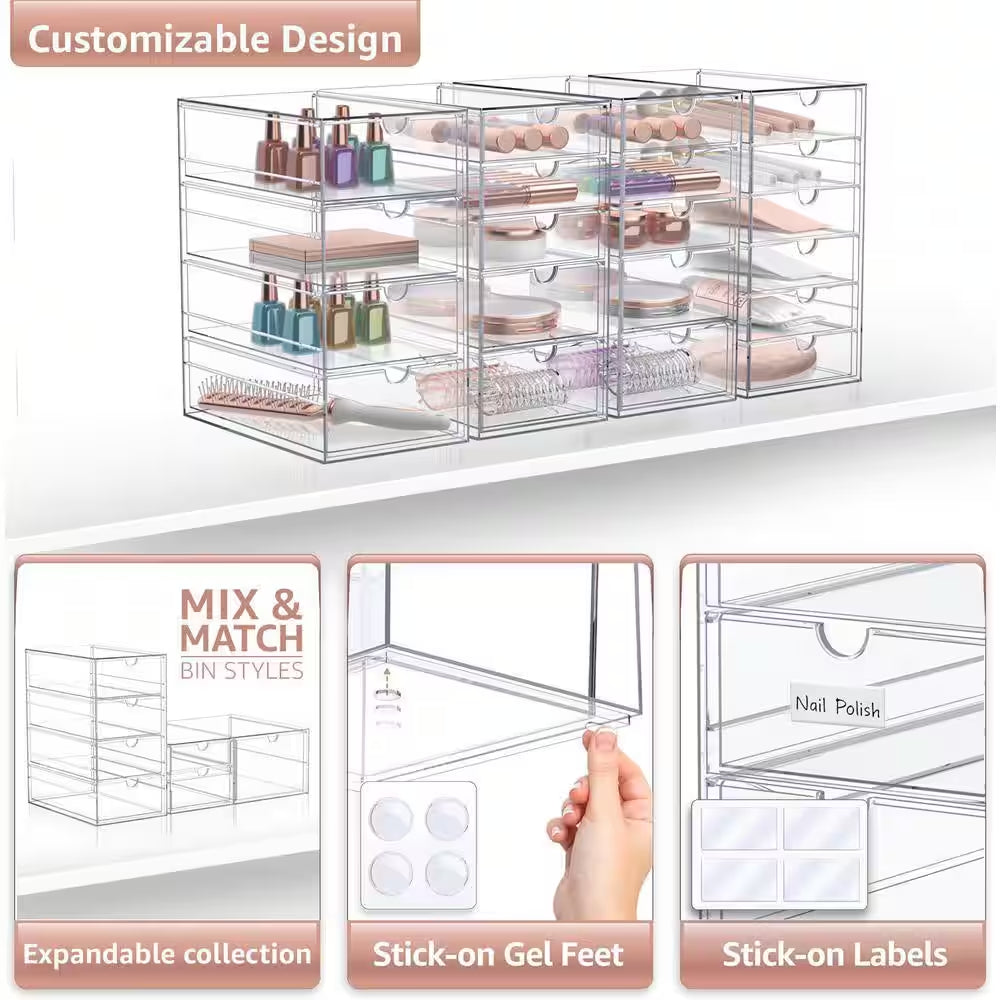 Stackable 20-Drawers Cosmetic Organizer Clear