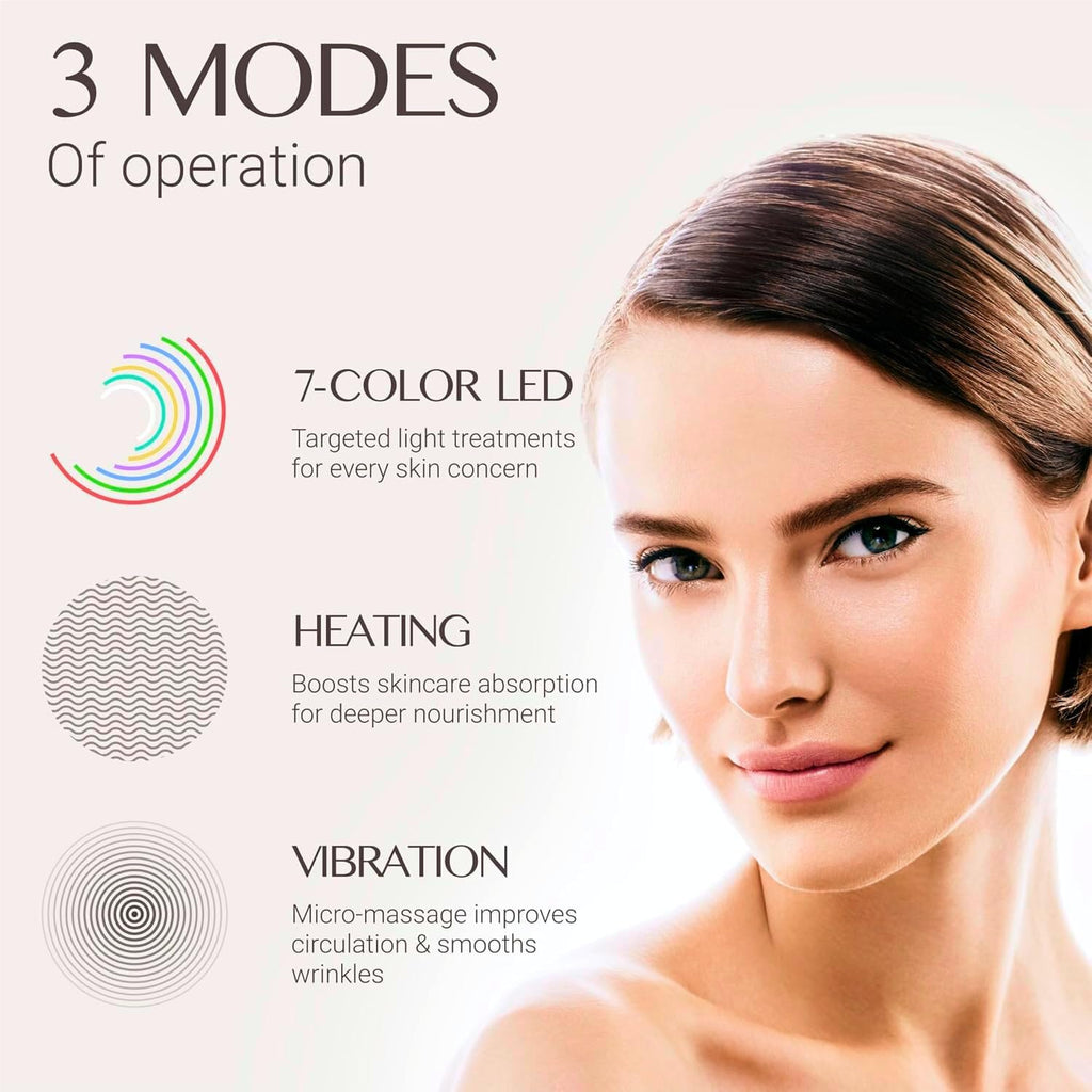 7-In-1 Red Light Face Massager Device in Gift Box: Gentle Heating, Vibration, Cool and 7-Color LED Light – Home Self-Care Tool for Skin Wellness (White)