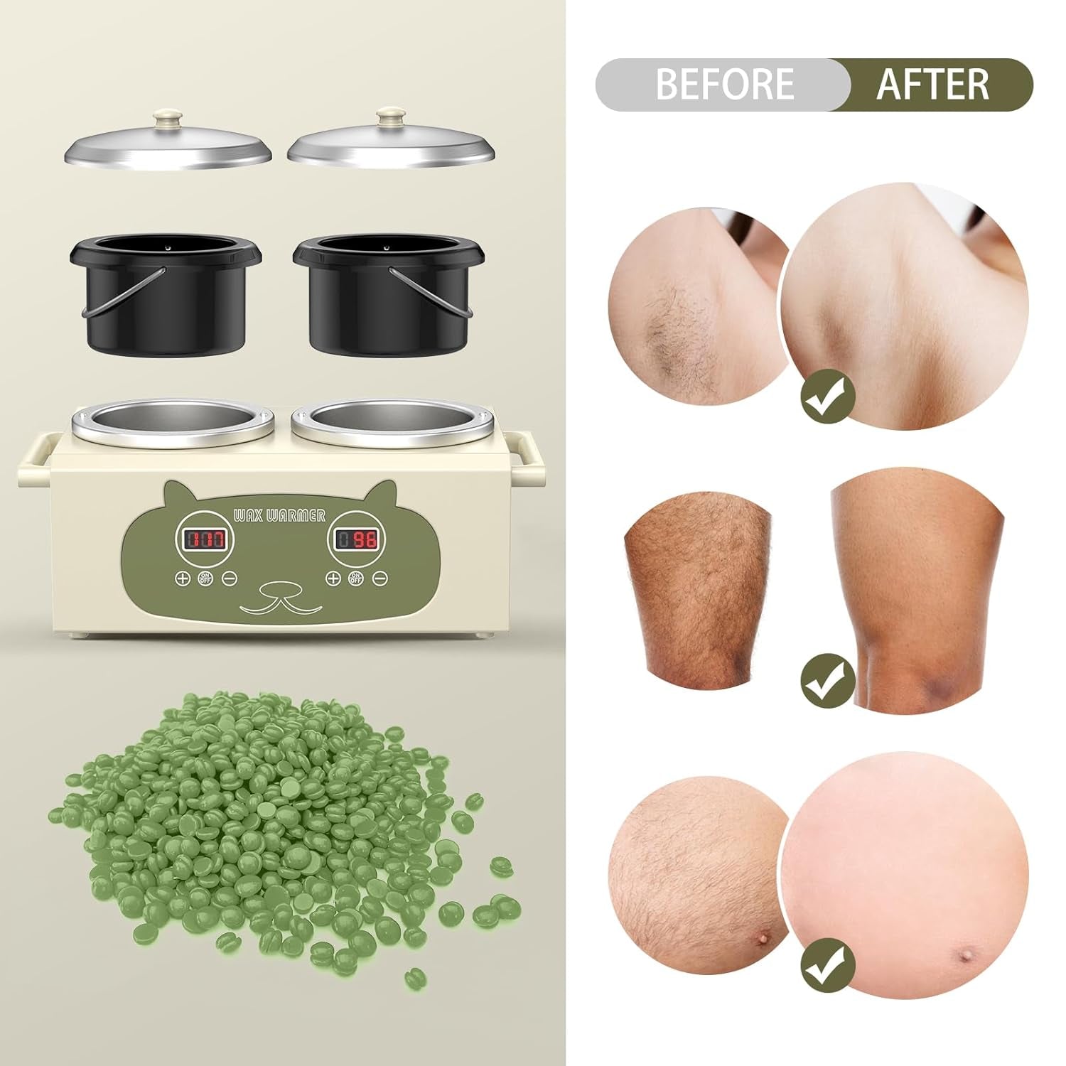 Professional Hair Removal Wax Pot Heater with Waxing Kits for Hair Removal, Green