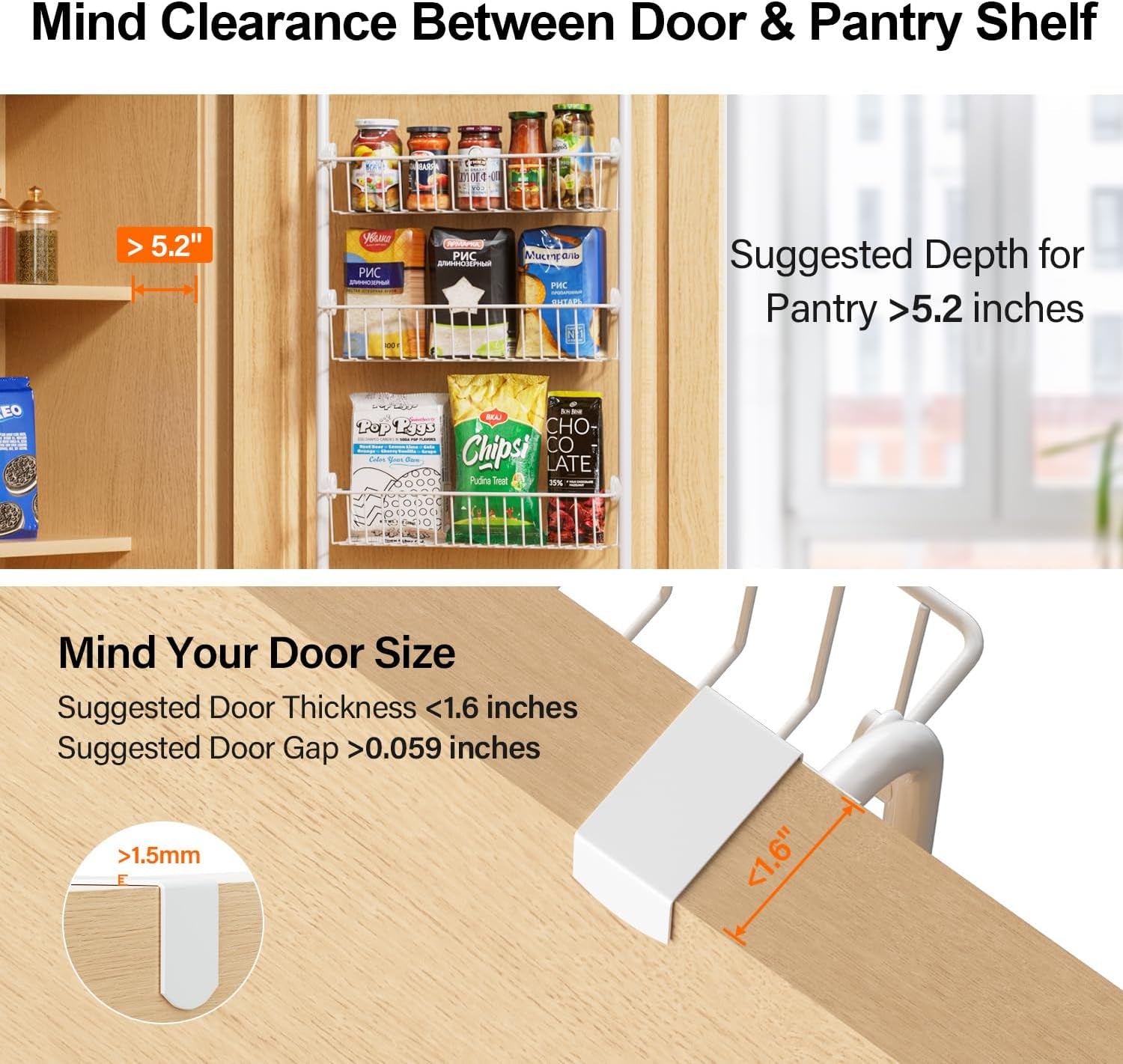 over the Door Pantry Organizer 6-Tier Hanging & Wall Mount Spice Rack, Metal behind the Door Storage Shelf,White