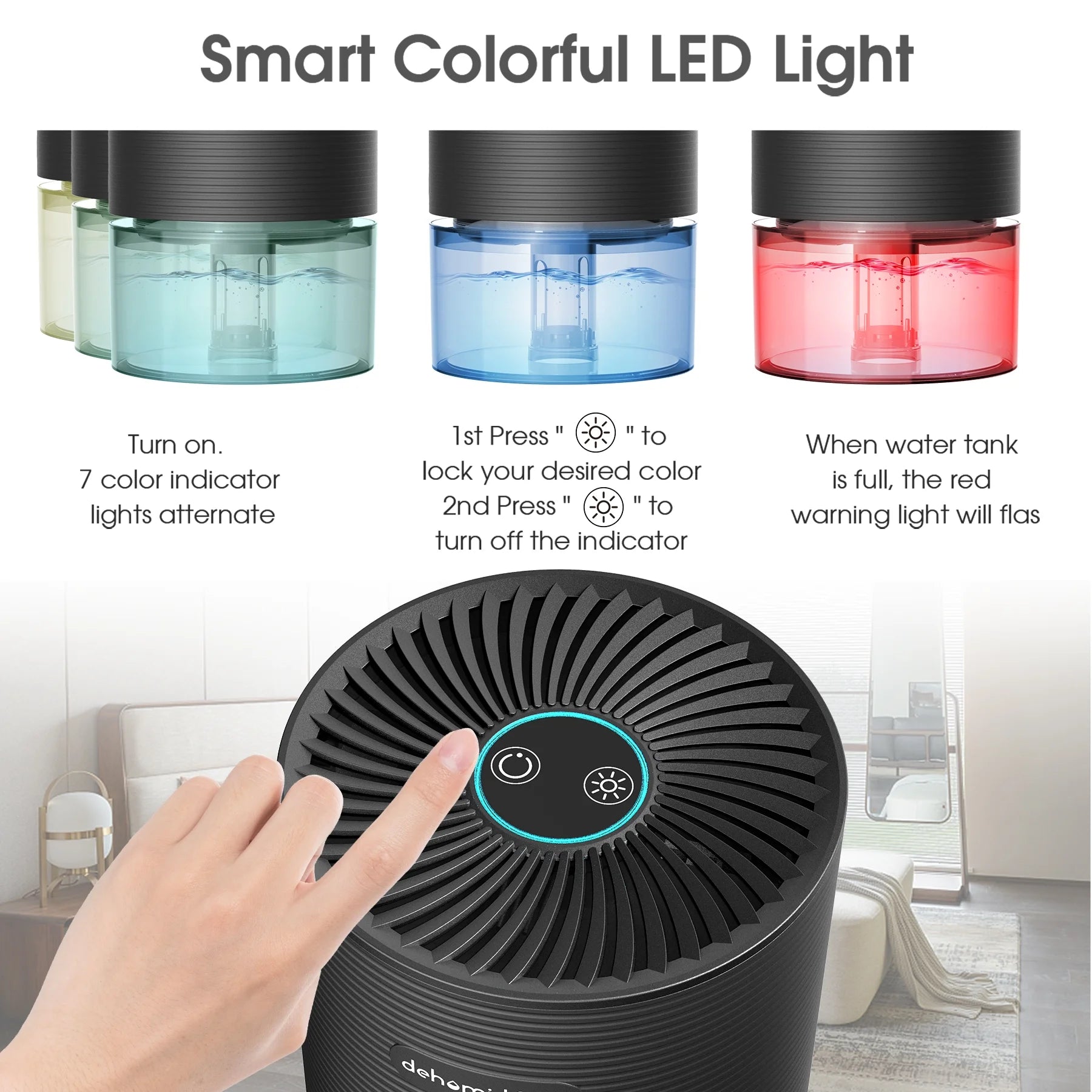 700Ml Small Dehumidifiers with LED Light 2200 Cubic Feet (215 Sq. Ft)