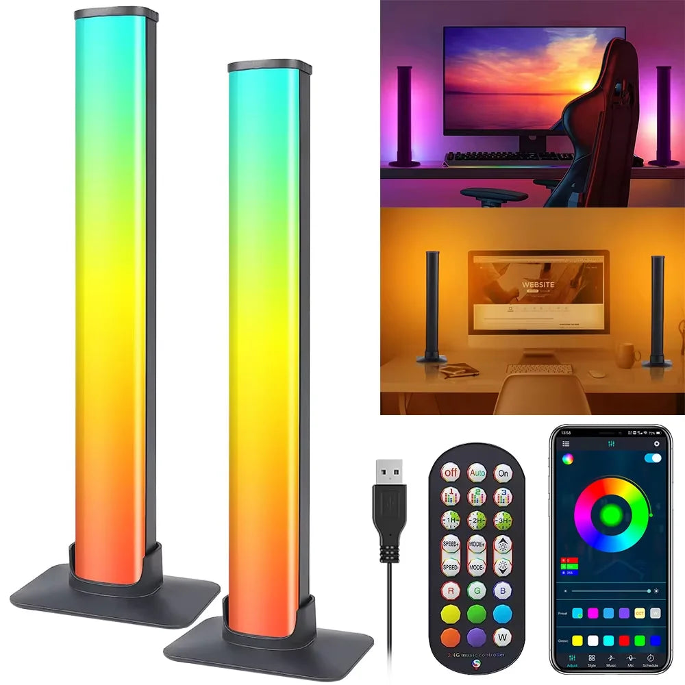 2Pcs/Set RGB Smart LED Light Bars,Usb Desktop Atmosphere Lights, Night Light, Rhythm Lamp,App Remote Control,Music Sync B