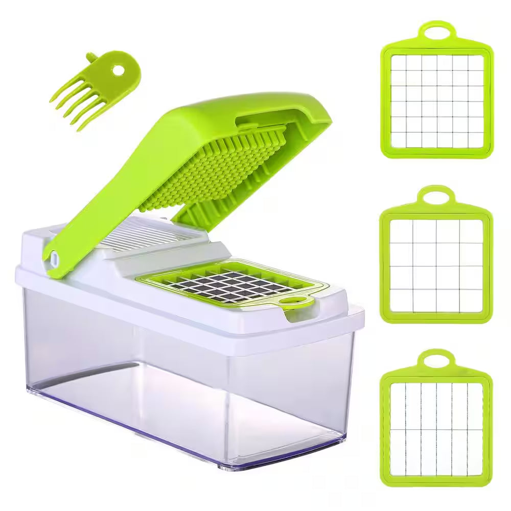 Vegetable Slicer Stainless Steel Built-In Blade Choppers & Presses with 3 Blades and Container