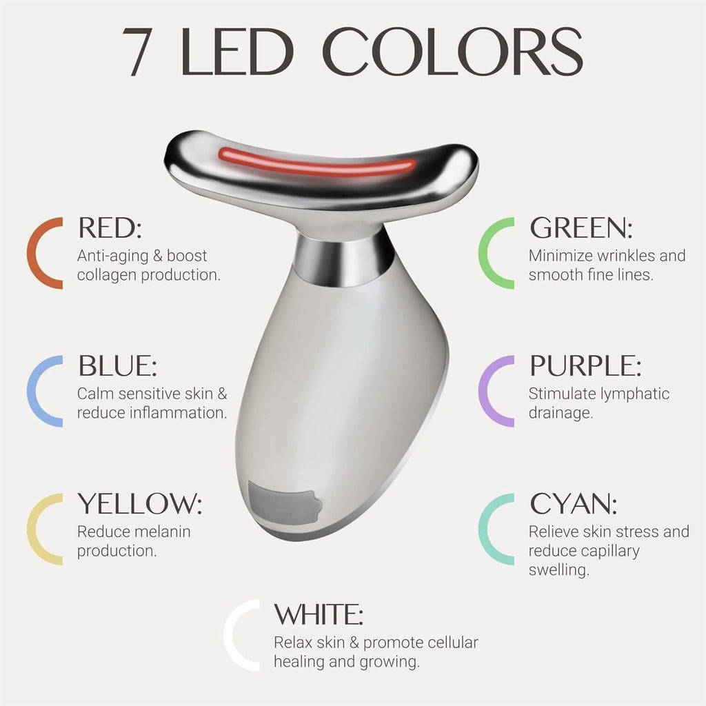 7-In-1 Red Light Face Massager Device in Gift Box: Gentle Heating, Vibration, Cool and 7-Color LED Light – Home Self-Care Tool for Skin Wellness (White)