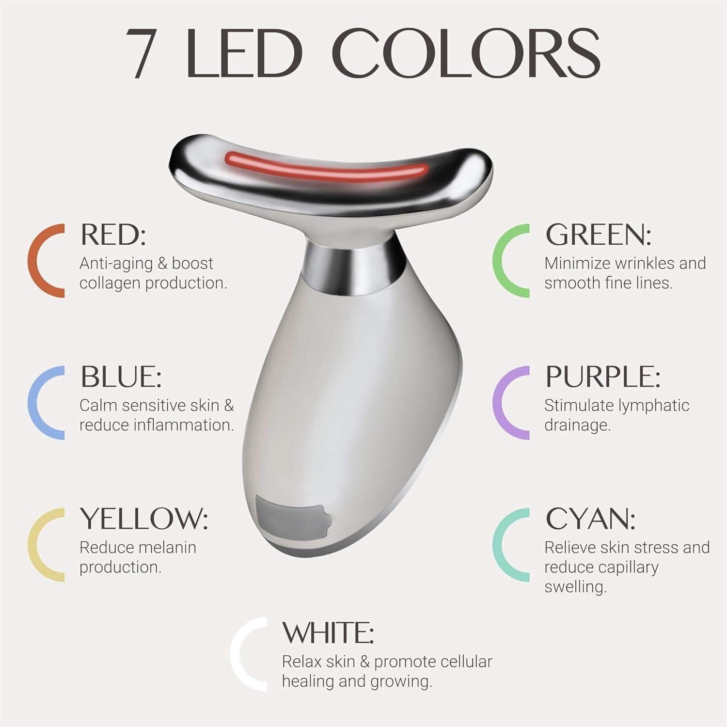 7-In-1 Red Light Face Massager Device in Gift Box: Gentle Heating, Vibration, Cool and 7-Color LED Light – Home Self-Care Tool for Skin Wellness (White)